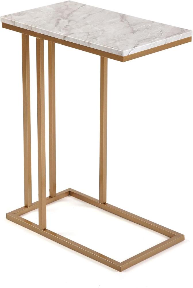 Versa Padua Beistelltisch für das Wohnzimmer, Schlafzimmer oder die Küche. Moderner, niedriger Tisch, Maßnahmen (H x L x B) 61 x 26 x 46 cm, Holz und Metall, Farbe: Marmor und Gold Bild 1