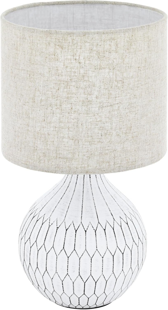 Eglo 99332 Tischleuchte BELLARIVA 3 Keramik weiß, Textil, Leinen hellbraun E27 1X40W H:36cm Ø:20cm mit Kabelschalter Bild 1