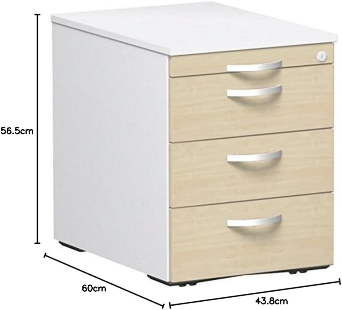 Rollcontainer, 3 Kunststoff-Schubfächer und Utensilienschubfach, 44x60cm, Ahorn / Weiß Bild 1