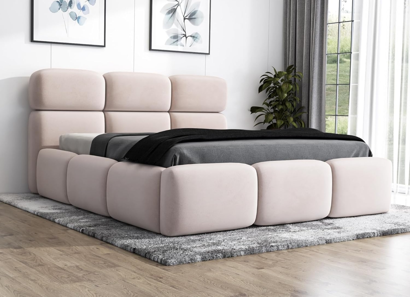 Polsterbett MAROKO 90x200 ohne Matratze mit Bettkasten und Lattenrost. Farbe: Beige 2 Bild 1