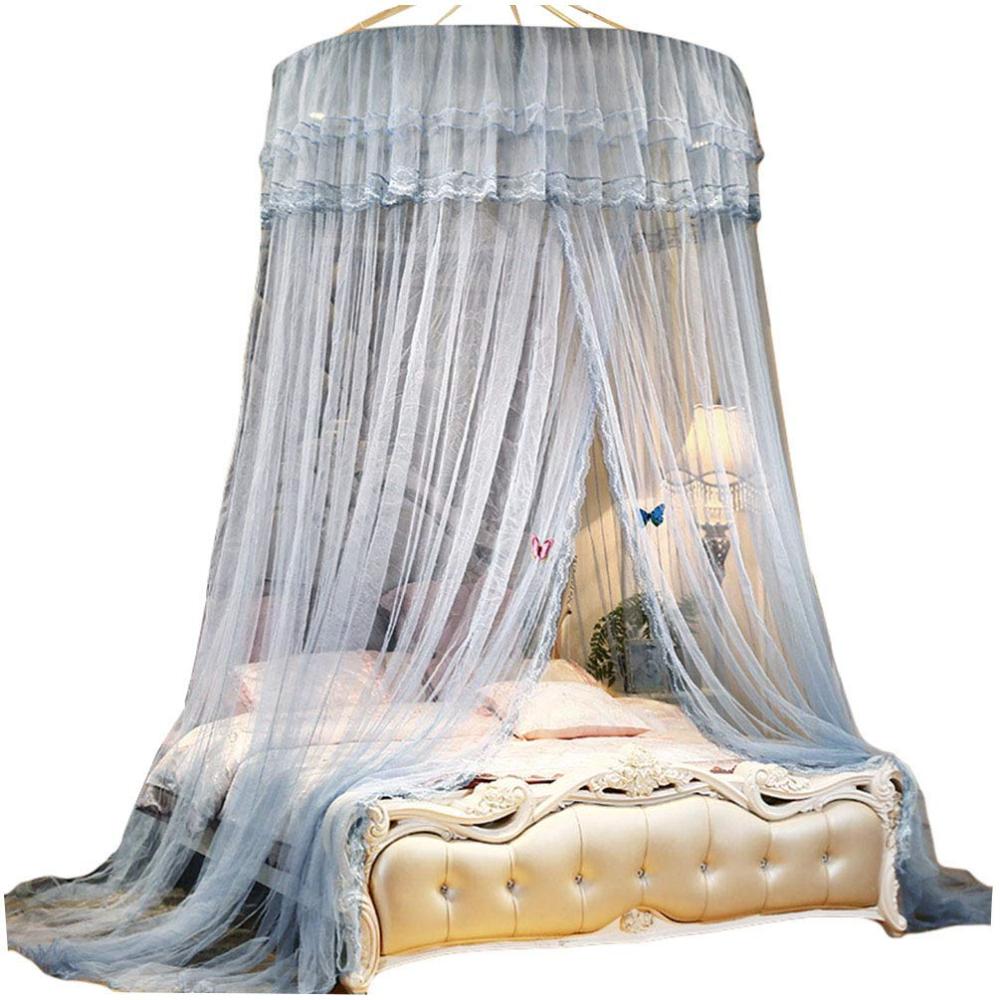 Kaiyei Moskitonetz Universal Himmelbett für Doppel, Einzel, Kinderbetten, Prinzessin Betthimmel Rund mit Klebehaken Schlafzimmer Schmetterling Dekoration Romantisch Palast Grau 180cm×200cm Bild 1