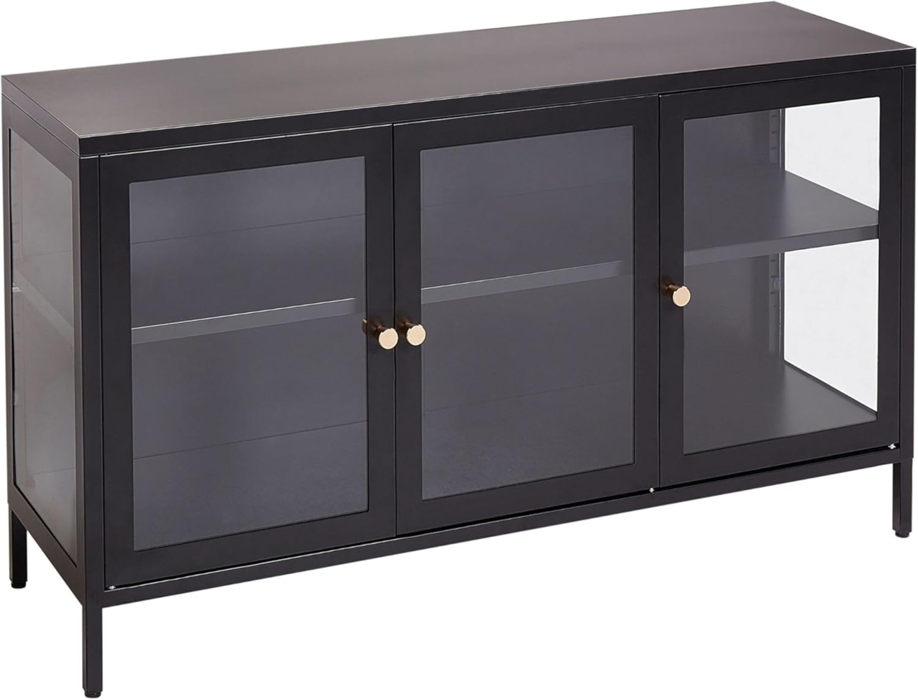 Sideboard Metall Glas schwarz 3 Türen NEWPORT Bild 1