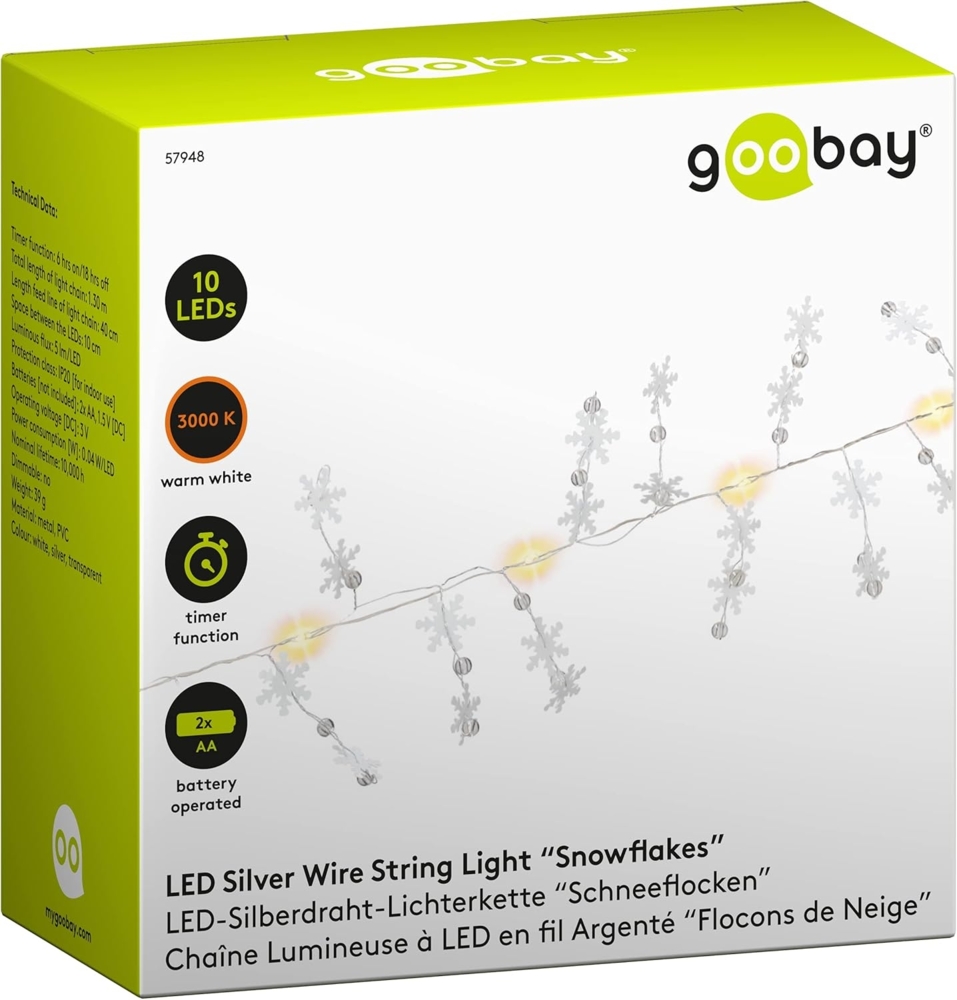 Goobay Silver Wire String Light ''Snowflakes'' with 10 LEDs Bild 1