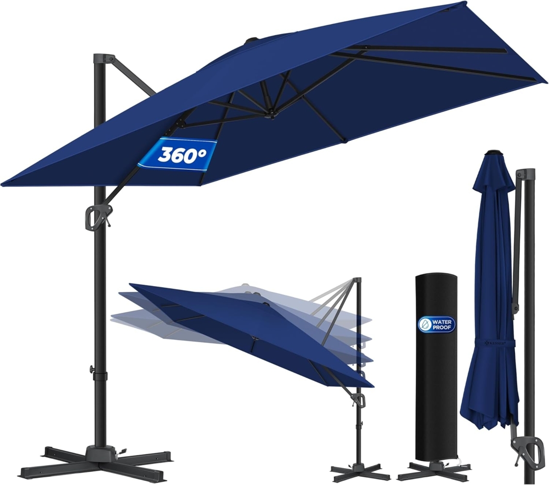 Kesser® 'Sun XL' Sonnenschirm inkl. Abdeckung ohne LED, neigbar, Polyester navyblau, 300x300 cm Bild 1