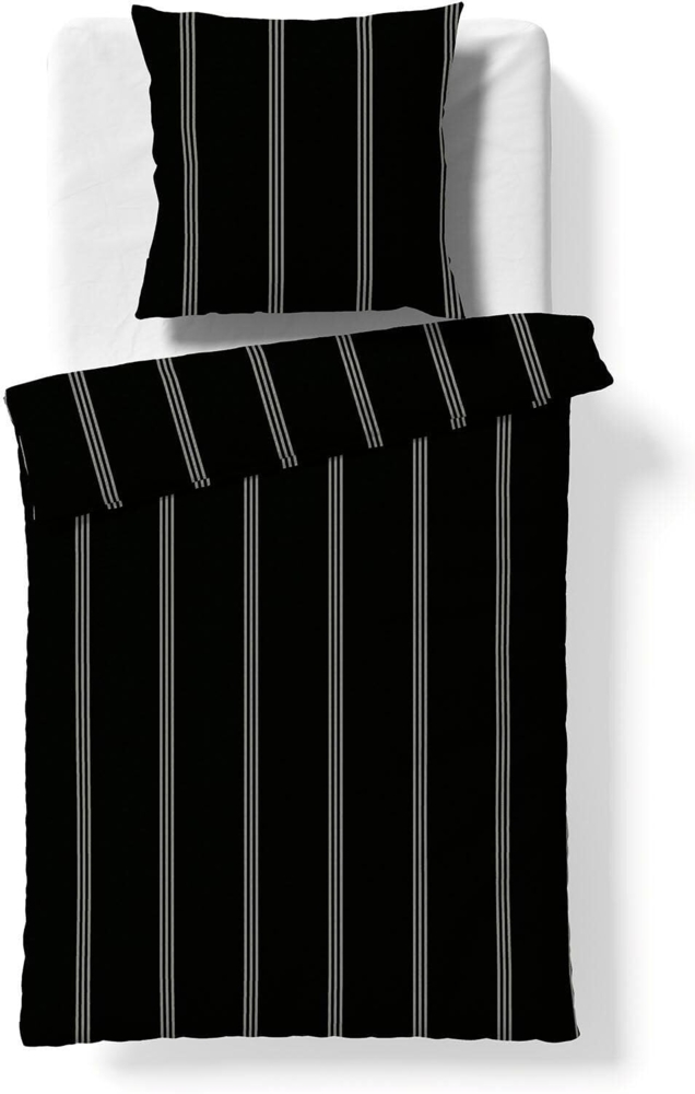 Fleuresse Lech Edelflanell Bettwäsche 155x220 Streifen grau schwarz 604577-01 Bild 1