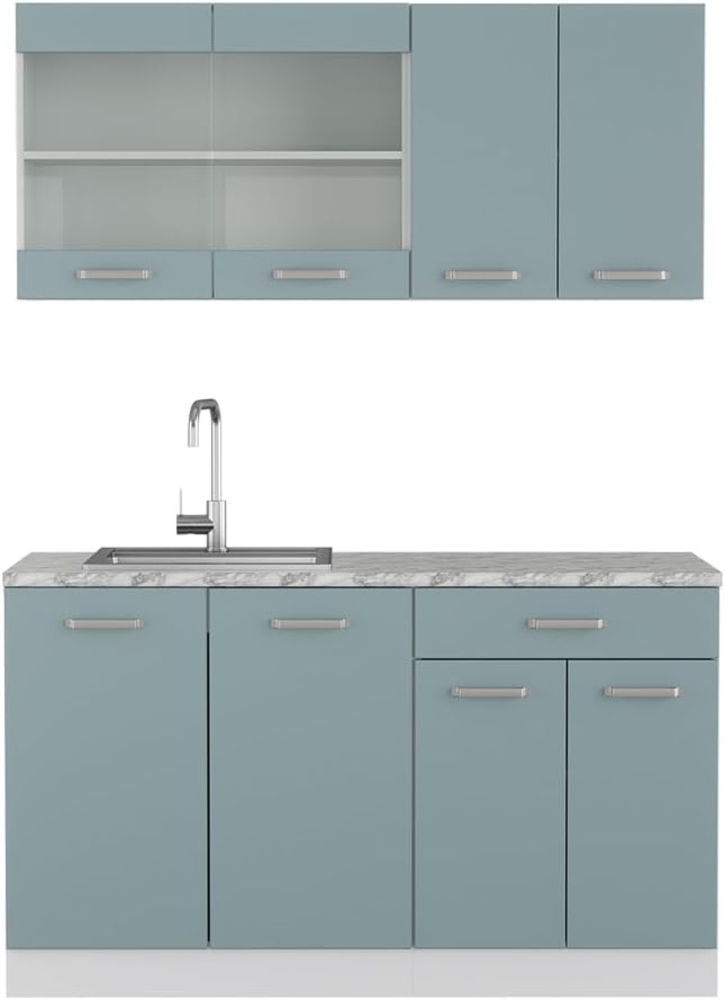 Singleküche R-Line Blau-Grau 140 cm , AP Marmor Vicco Bild 1