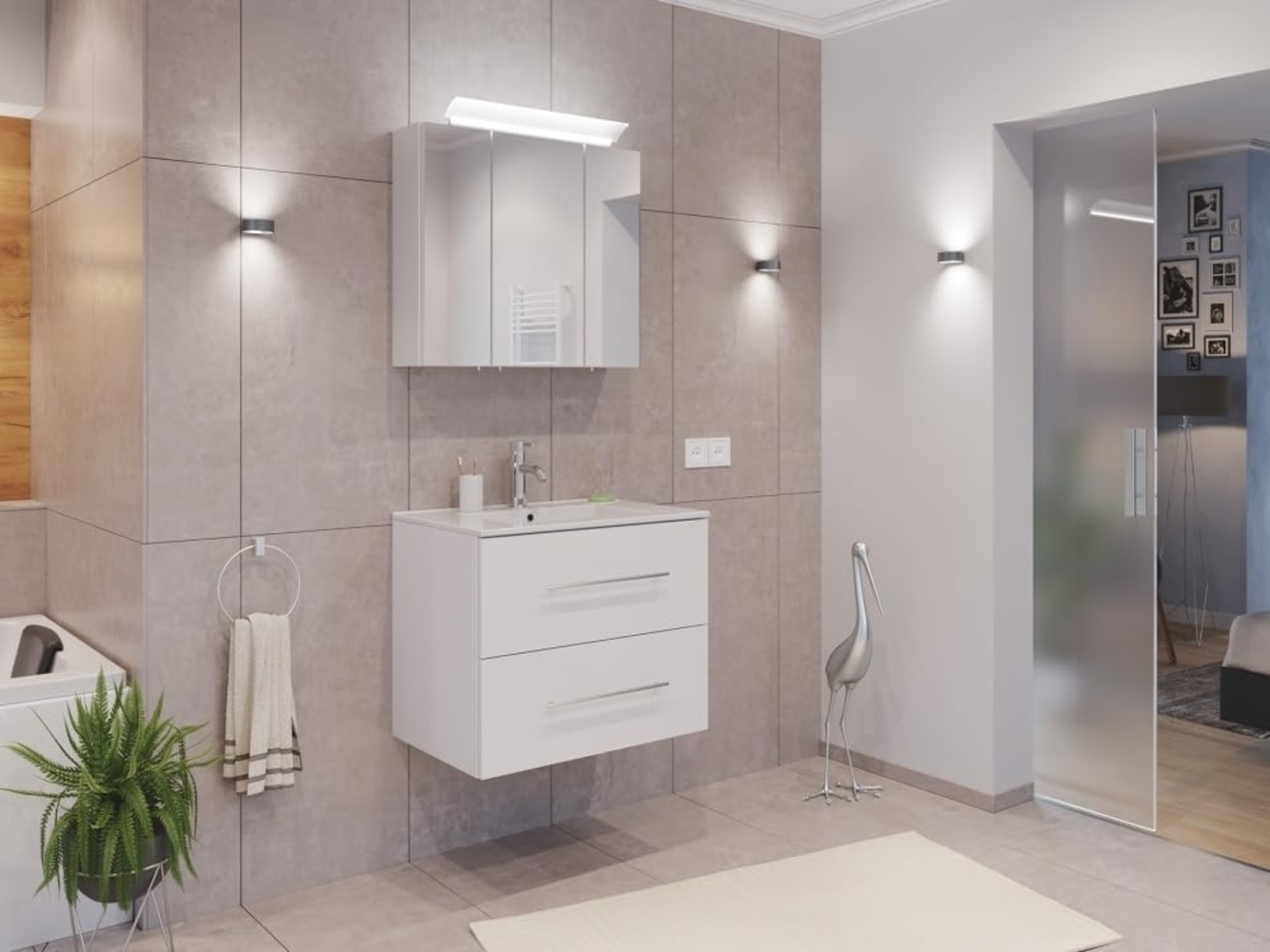 Badmöbel Set Firenze 70 2tlg. Spiegelschrank Softclose weiß hochglanz : Weiss hochglanz Bild 1