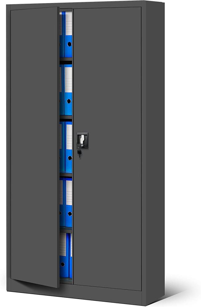 Jan Nowak by Domator24 Büroschrank C001 Aktenschrank Lagerschrank Mehrzweckschrank Metallschrank 4 Fachböden Pulverbeschichtung Stahlblech 185 cm x 90 cm x 40 cm (anthrazit/anthrazit-2) Bild 1