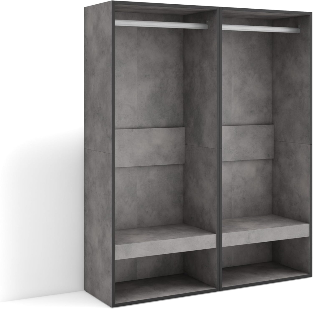 Skraut Home | Offener Kleiderschrank | Kleidung, Schuhe | 120 x 145 x 35 cm | Für Schlafzimmer, Zimmer | Garderobenschrank | Moderner Stil | Zement Bild 1