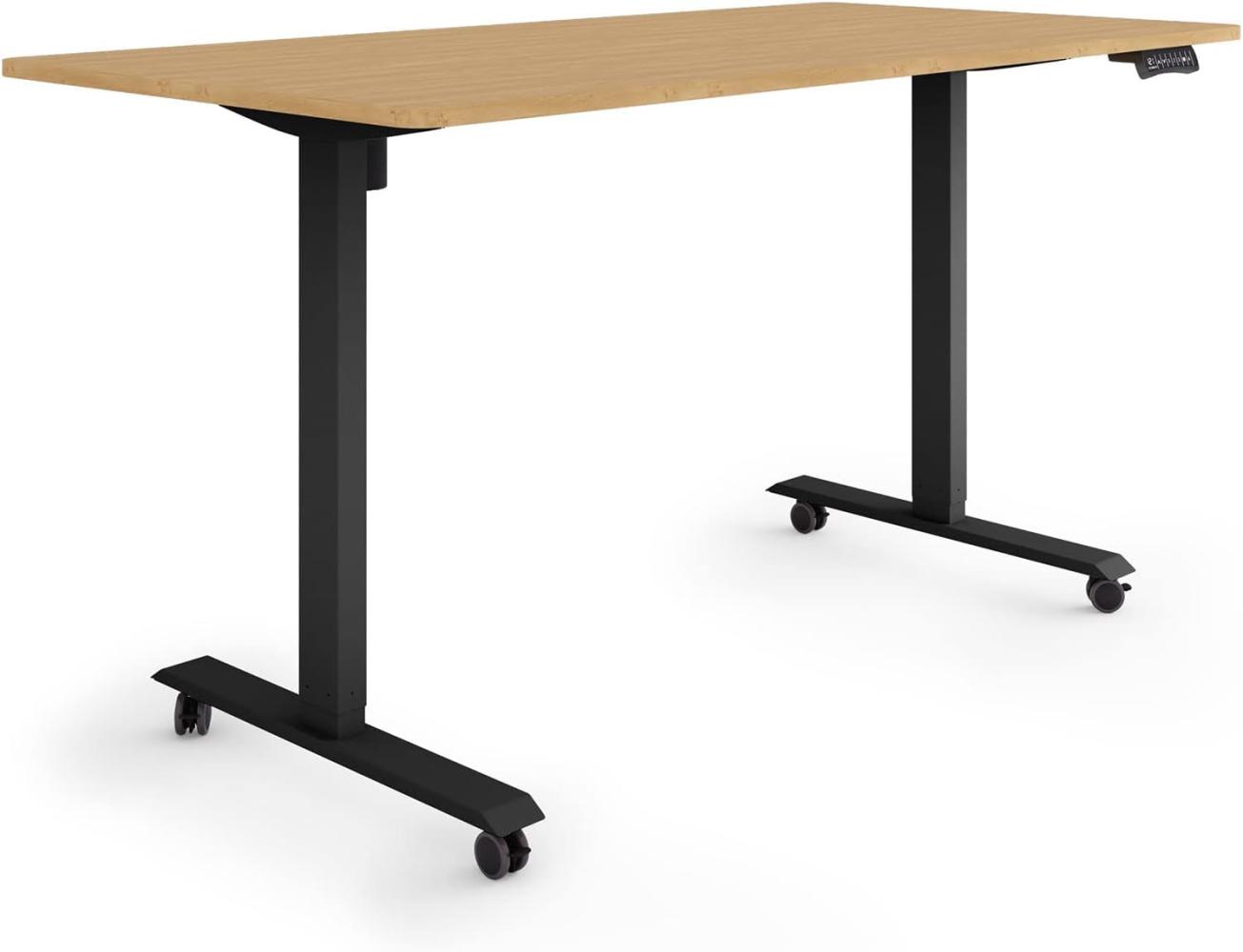 ESMART Germany ETX-121BBA 160x80cm Bambus Dekor Ergonomischer Steh-Sitz-Schreibtisch auf Rollen Stufenlos elektrisch höhenverstellbar 78,5-128,5cm 3 x Memory Aktivitätserinnerung Soft-Start/Stopp Bild 1