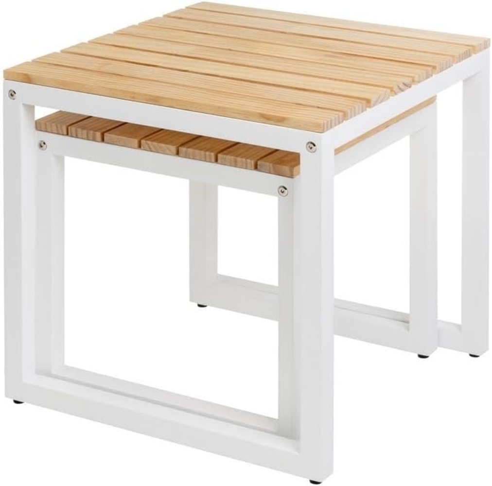 Set mit 2 Beistelltischen aus Holz und Metall in Weiß und Natur Bild 1