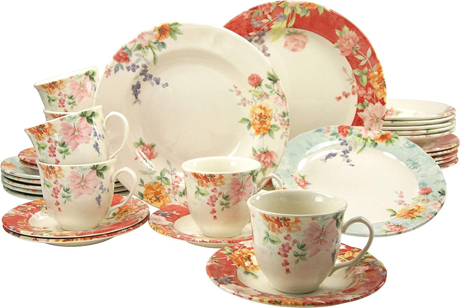 CreaTable 19428 Kombiservice Crimson für 6 Personen, Steingut, mehrfarbig (1 Set, 30-teilig) Bild 1