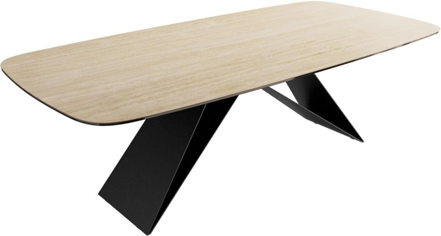 Esstisch Edge Boot 240x120 Keramik Travertin Natur V-Gestell Flachstahl Schwarz Bild 1