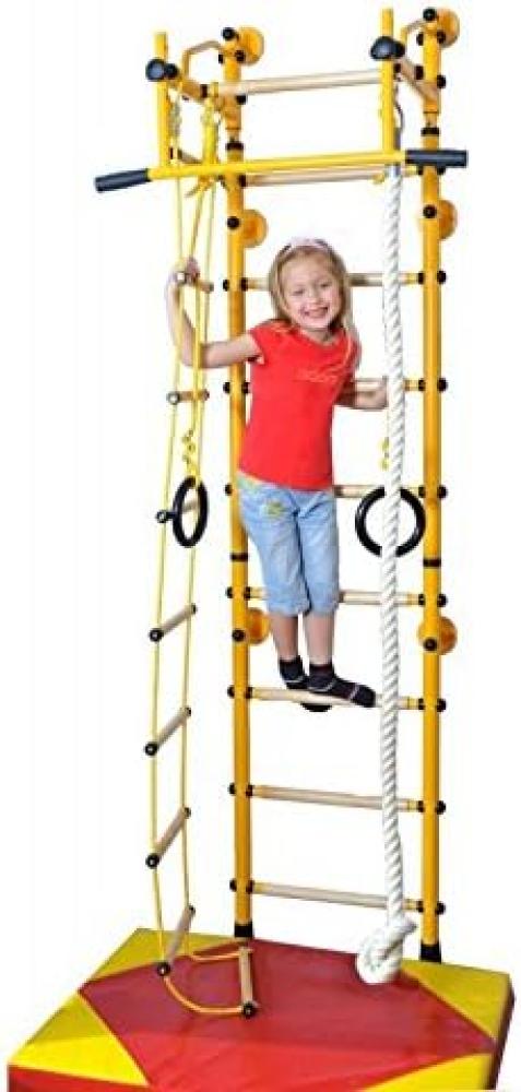 NiroSport Sprossenwand Kletterwand M2 Turnwand Made in Germany Kinderzimmer indoor Holzsprossen Gelb Raumhöhe 200 - 250 cm Bild 1