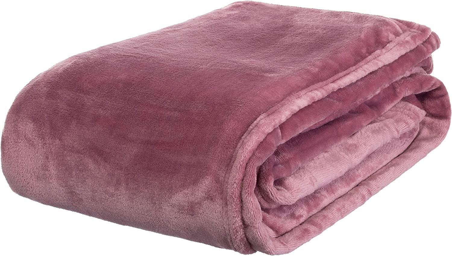 BRANDSSELLER Flanelldecke Supersoft Kuscheldecke Tagesdecke Wohndecke - Uni - 180 x 220 cm - Altrosa Bild 1