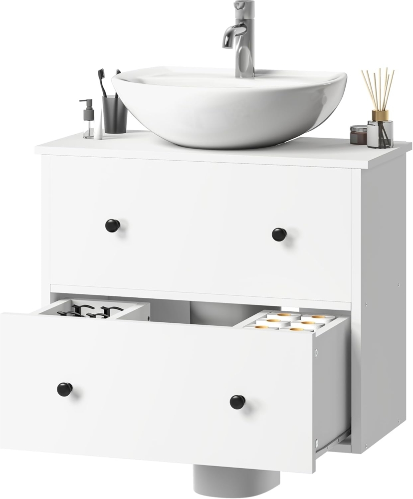 YITAHOME Badezimmerschrank, Wandmontierter Waschbeckenschrank mit 2 Schubladen, Waschtischunterschrank mit U-förmigem Ausschnitt, für Badezimmer, Wohnung, Haus, Weiß Bild 1