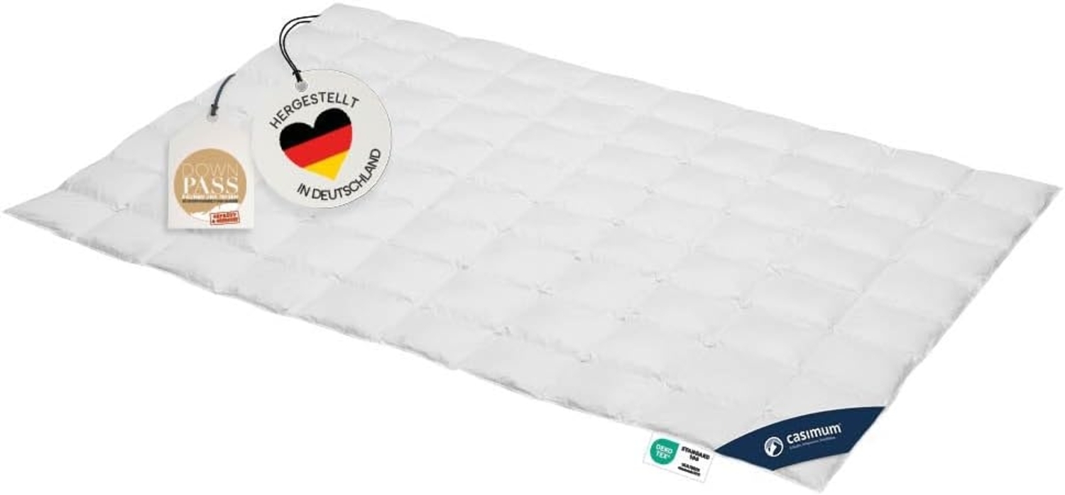casimum Daunenbettdecke COMFORT Decke für Sommer, Winter, Ganzjahr, hergestellt in Deutschland, Füllung: 60% Daunen / 40% Federn, Klasse 1, Downpass zertifiziert, Bezug: 100% Baumwolle, Bettdecke 135x200 cm, 155x220 cm & weitere Größen, nachhaltig Bild 1