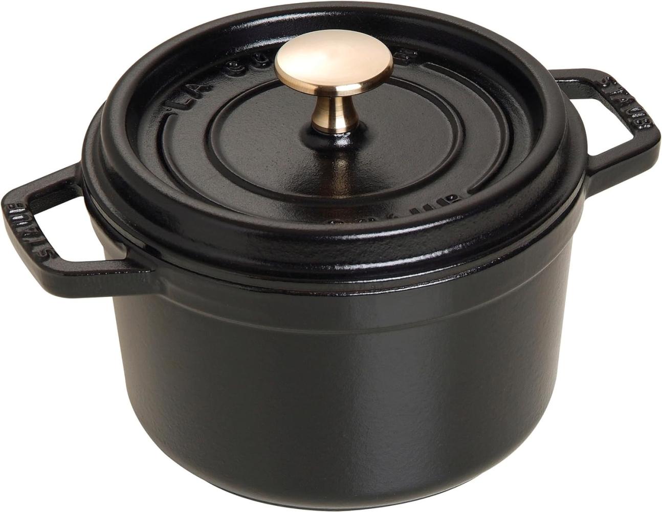 STAUB Gusseisen Bräter/Cocotte, Rund 16 cm, 1,2 L, Aromaregen Funktion, Für alle Herdarten geeignet, Schwarz Bild 1