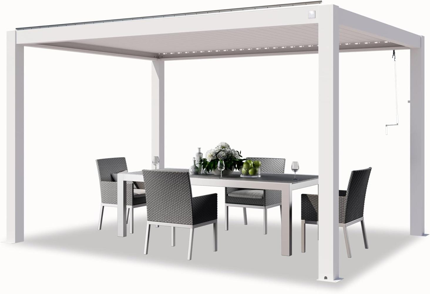 PRIMEYARD Pergola 3x4 m Aluminium Pfosten mit Lamellendach aus Aluminium weiße Terrassenüberdachung Bild 1