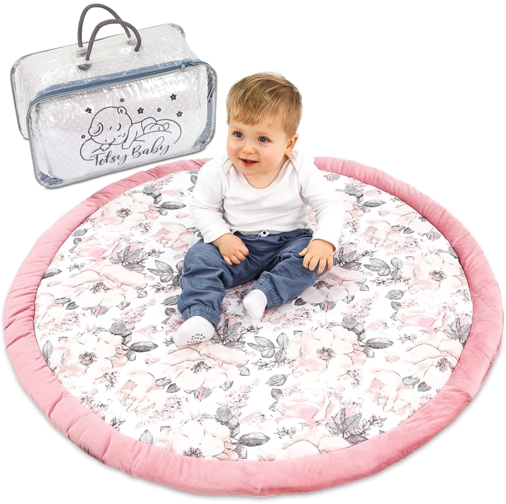 Bodenkissen Kinder 100 cm - Kuschelecke Kinderzimmer Boden Matratze Rund Krabbeldecke für Baby Gepolstert Rose Bild 1