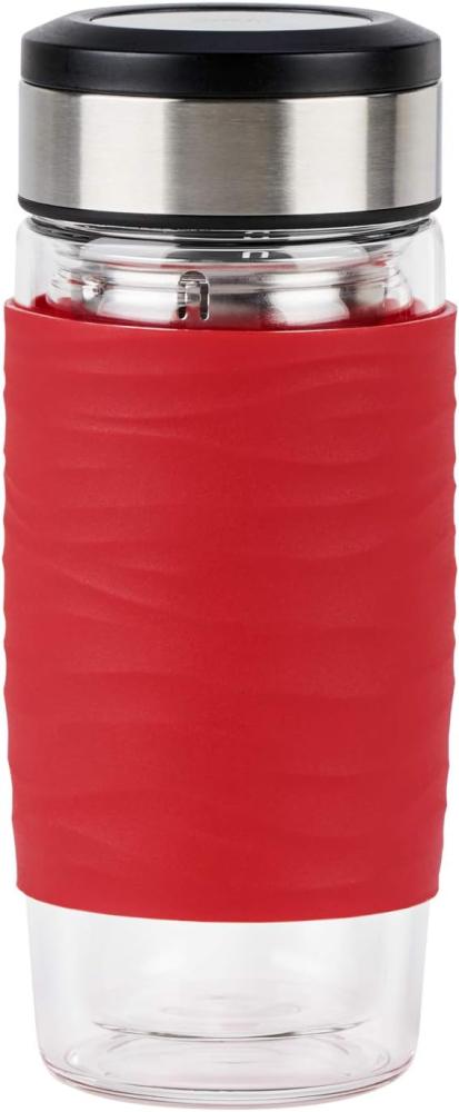 Emsa Teebecher Tea Mug, Teeglas mit Sieb, doppelwandiges Glas, Silikonmanschette, Rot, 400 ml , N2080400 Bild 1