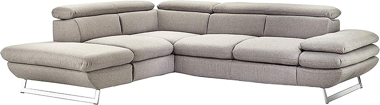 Mivano Ecksofa Prestige, Modernes L-Form-Sofa mit Ottomane, Kopfstützen und Armlehne verstellbar, 265 x 74 x 223, Strukturstoff, grau Bild 1