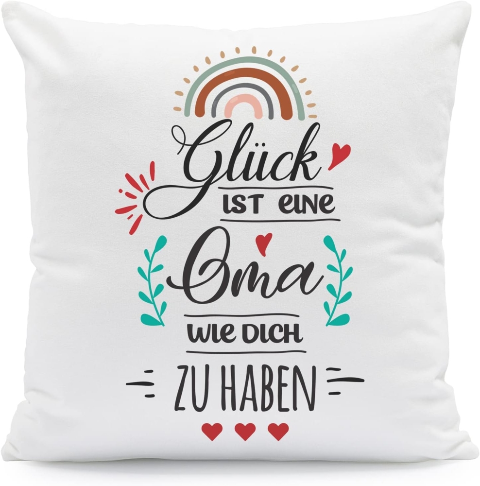 GRAVURZEILE Zierkissen mit Spruch - Glück ist - Geschenk für Freunde & Familie -, starke Farben ohne verblassen - Oma - mit Füllung Bild 1