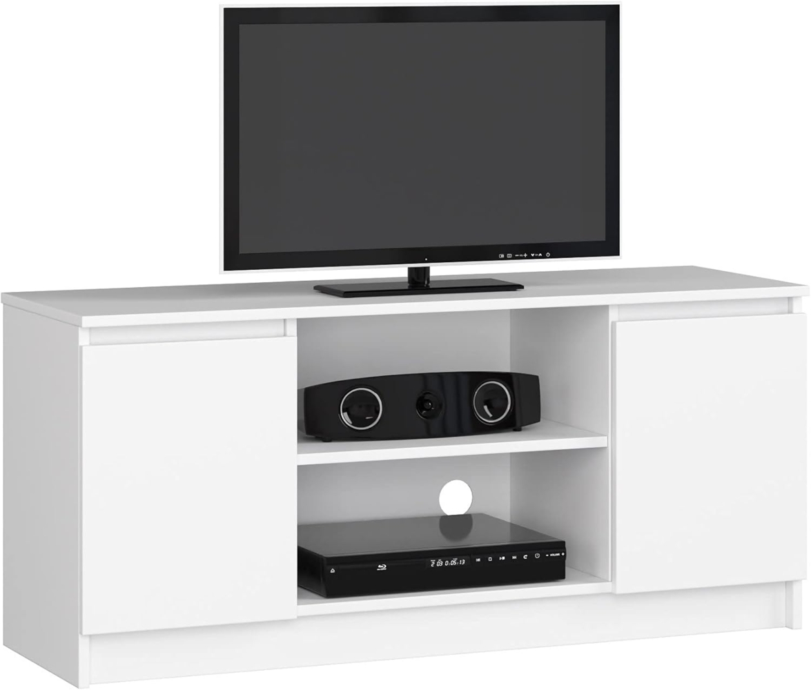 Home Collective TV-Schrank 120cm breit mit zwei Türen und zwei offenen Regalen Lowboard Wohnzimmer Schlafzimmer in weiss Bild 1