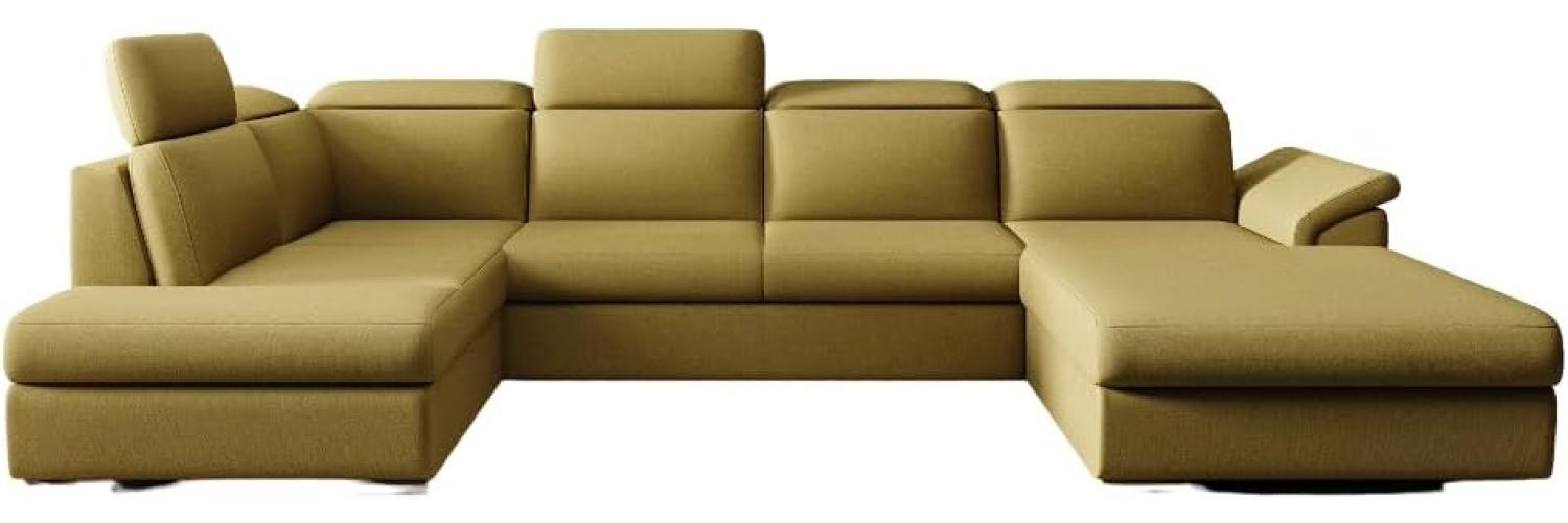 Designer Sofa Emiliano mit Schlaf- und Klappfunktion Stoff Senf Rechts Bild 1