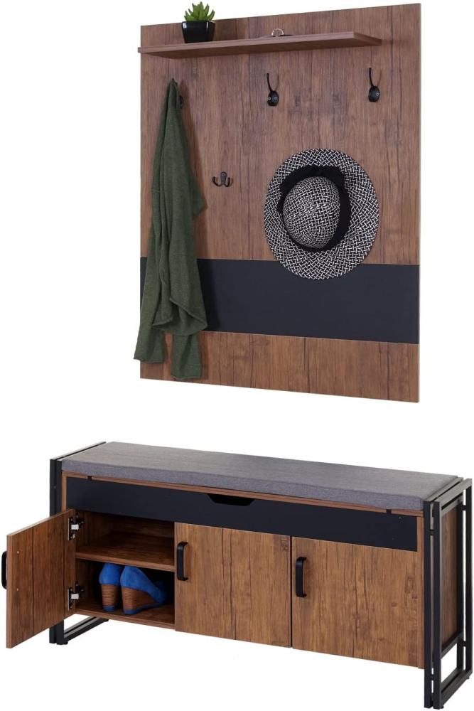 Garderobe mit Sitzbank HWC-A27, Garderobenpaneel Kommode, 53x110x30cm 3D-Struktur, Wildeiche-Optik Bild 1