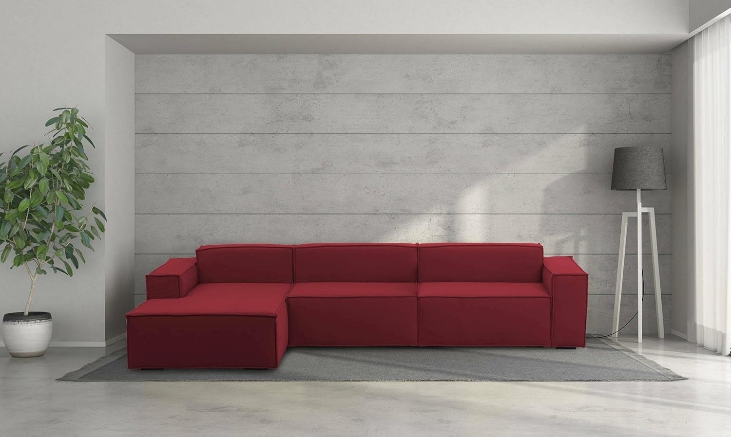 Talamo Italia - Sofa mit Halbinsel Licia, modulares Sofa mit linker Chaiselongue, modernes Stoffsofa, 100 % Made in Italy, 340 x 170 x 70 cm, Rot Bild 1