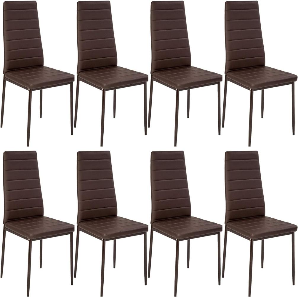 tectake 800881 8er Set Esszimmerstuhl, Kunstleder Stuhl mit hoher Rückenlehne, bis 150 kg belastbar, 41 x 45 x 98,5 cm (8X Braun | Nr. 404119) Bild 1