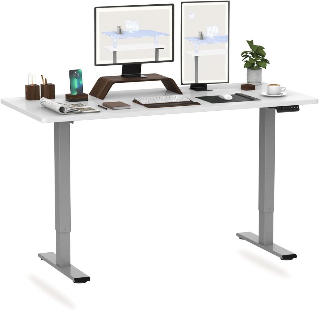 Flexispot Hemera Elektrisch Höhenverstellbarer Schreibtisch mit Tischplatte. Mit Memory-Steuerung und Softstart/-Stop& integriertes Anti-Kollisionssystem (160x80 cm, Grau+Weiß) Bild 1