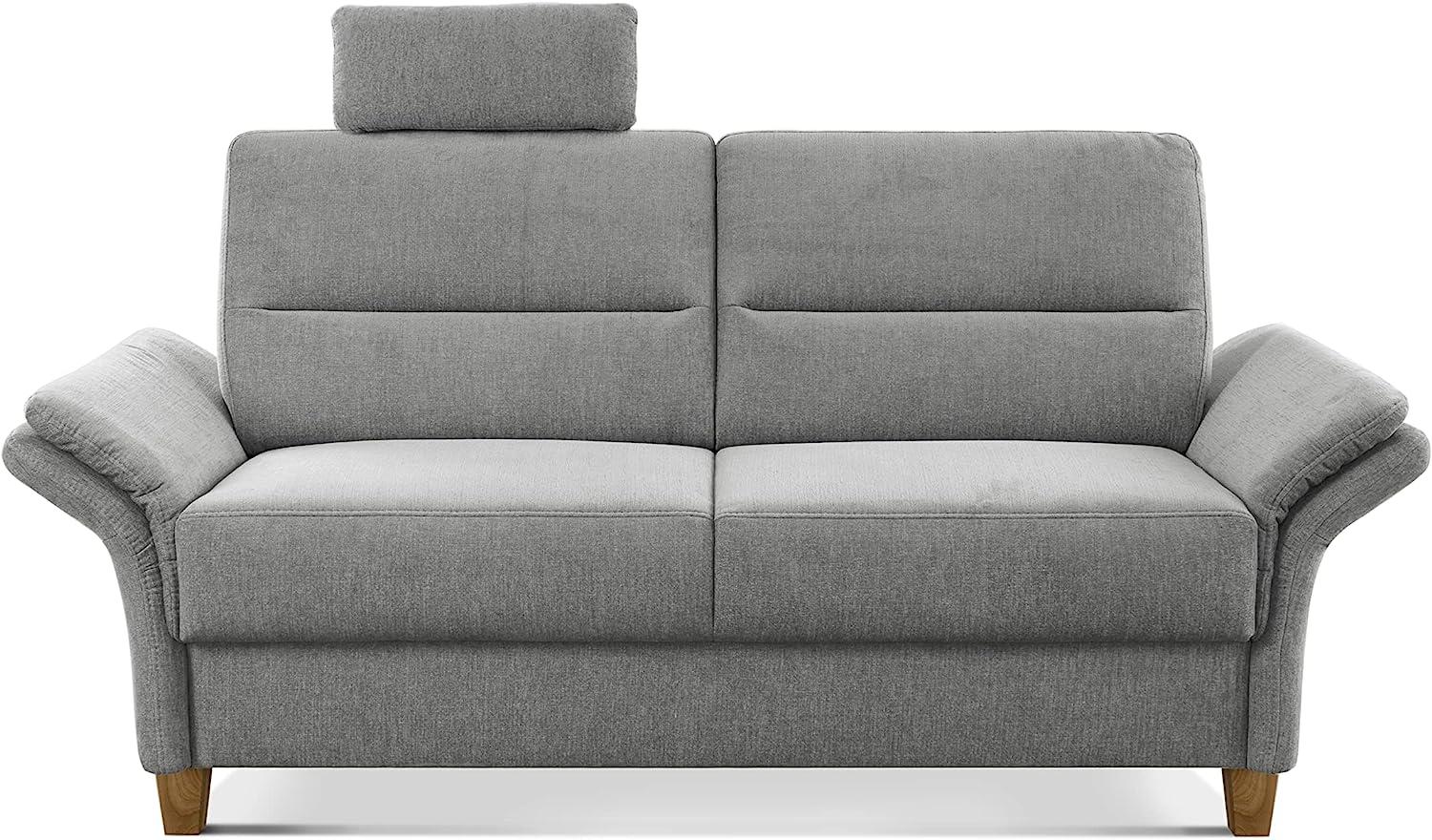 CAVADORE 3-Sitzer Sofa Wyk / 3er Couch im Landhausstil mit Federkern, Kopfstütze + Holzfüßen / 186 x 90 x 89 / Chenille, Hellgrau Bild 1