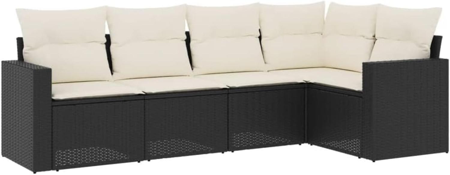 vidaXL 5-tlg. Garten-Sofagarnitur mit Kissen Schwarz Poly Rattan 3251263 Bild 1