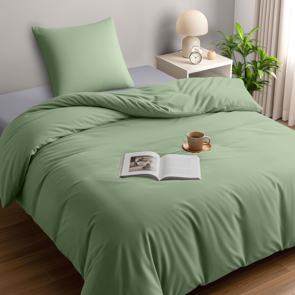 Utopia Bedding Bettwäsche 135x200 Set - Mikrofaser Bettbezug 135x200 cm + 1 Kissenbezug 80x80 cm - Salbeigrün Bild 1