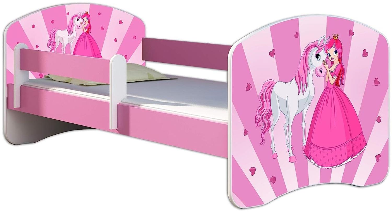 Kinderbett Jugendbett mit einer Schublade und Matratze Rausfallschutz Rosa 70x140 80x160 80x180 ACMA II (08 Princess, 70x140 cm) Bild 1