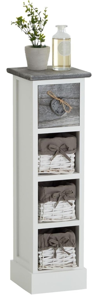 CARO-Möbel Blumenregal Flower Schubladenregal Standregal in weiß, Shabby Chic Vintage Look, mit dekorativer Schublade und 3 Körben Bild 1