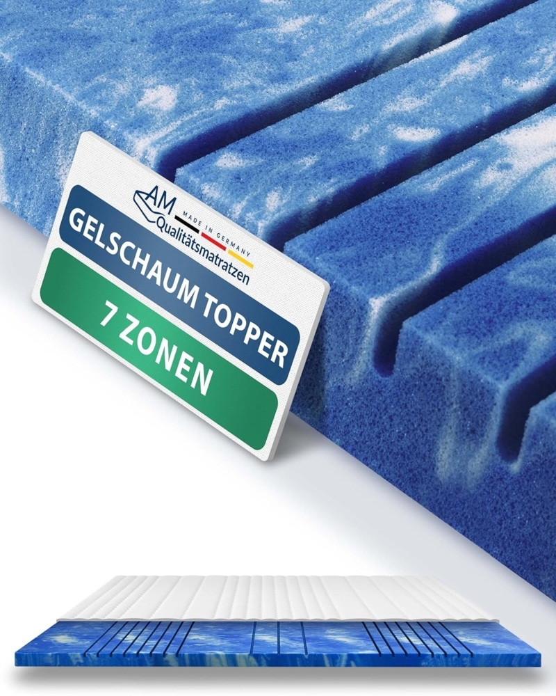 AM Qualitätsmatratzen | 7-Zonen Deluxe Gelschaum-Topper 200x220 cm - 8 cm Höhe Bild 1