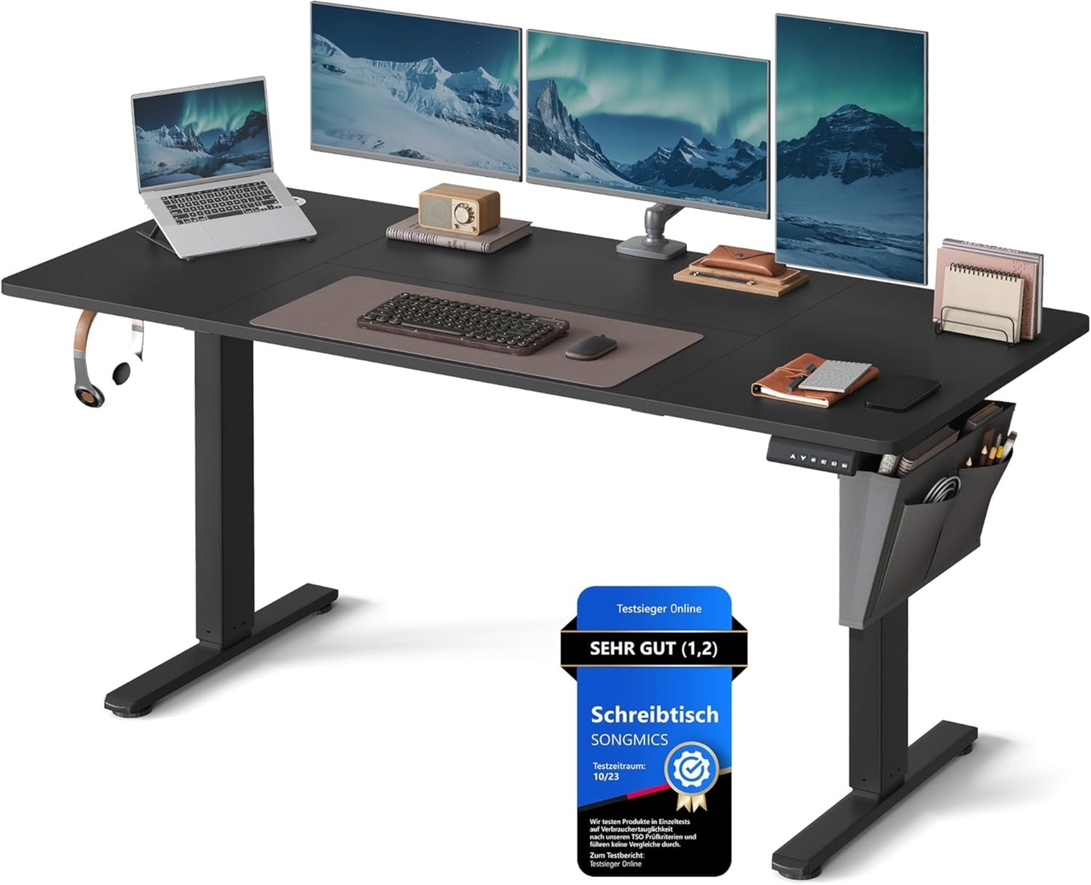 Songmics Höhenverstellbarer Schreibtisch elektrisch,70x160 x (72-120) cm, Verstellbarer Tisch, Memory-Funktion für 4 Höhen, für Homeoffice, Arbeitszimmer, tintenschwarz Bild 1