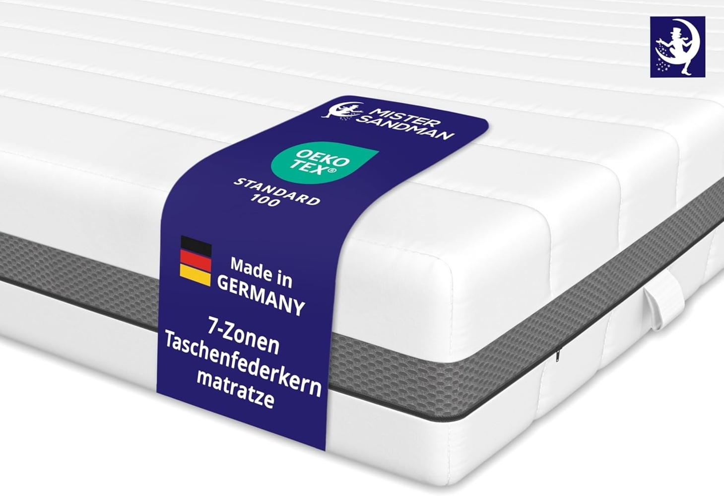 Mister Sandman Matratze 140x200, Höhe 24cm, Premium Federkernmatratze mit Taschenfedern, Matratze H3 H4, 7 Zonen, Taschenfederkernmatratze, Abnehmbarer und waschbarer Bezug, Allergikergeeignet Bild 1