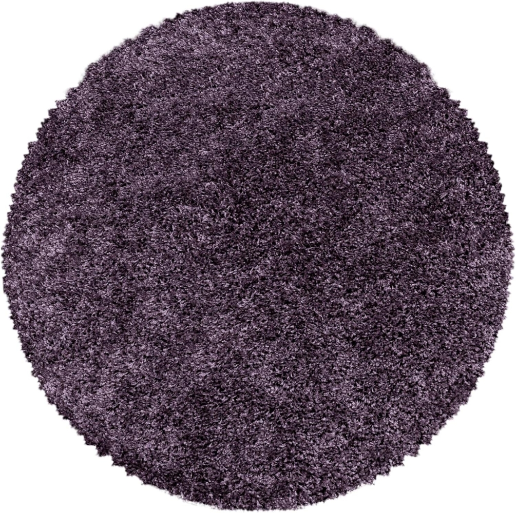 Carpetsale24 Shaggy Hochflor Teppich Wohnzimmer 200 cm Rund Violett - Modern Flauschiger Teppich Extra Weich, Pflegeleicht und Einfarbig - Ideal als Teppich für Schlafzimmer, Esszimmer und Küche Bild 1