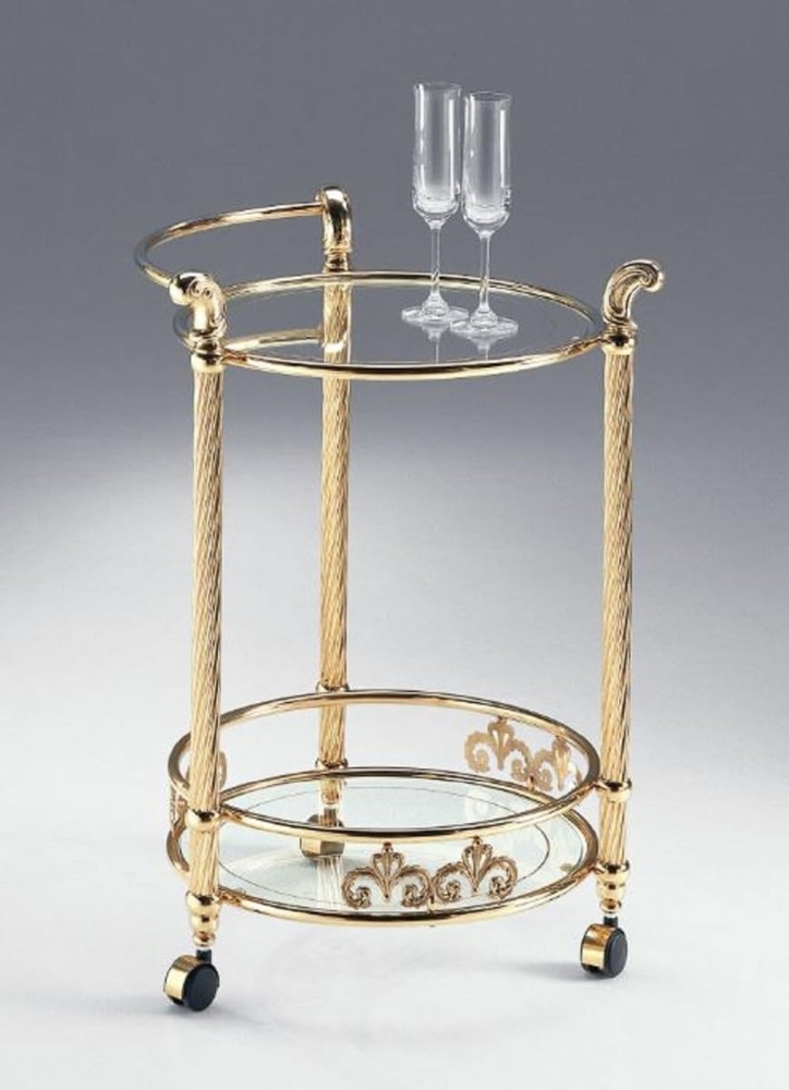 Casa Padrino Luxus Servierwagen Messing / Schwarz 50x55 x H. 71 cm - Runder Messing Trolley mit Glasplatten - Hotel & Restaurant Accessoires - Luxus Qualität - Made in Italy Bild 1