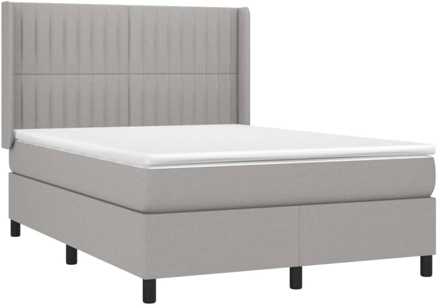 vidaXL Boxspringbett mit Matratze Hellgrau 140x200 cm Stoff, Härtegrad: H2 [3131593] Bild 1