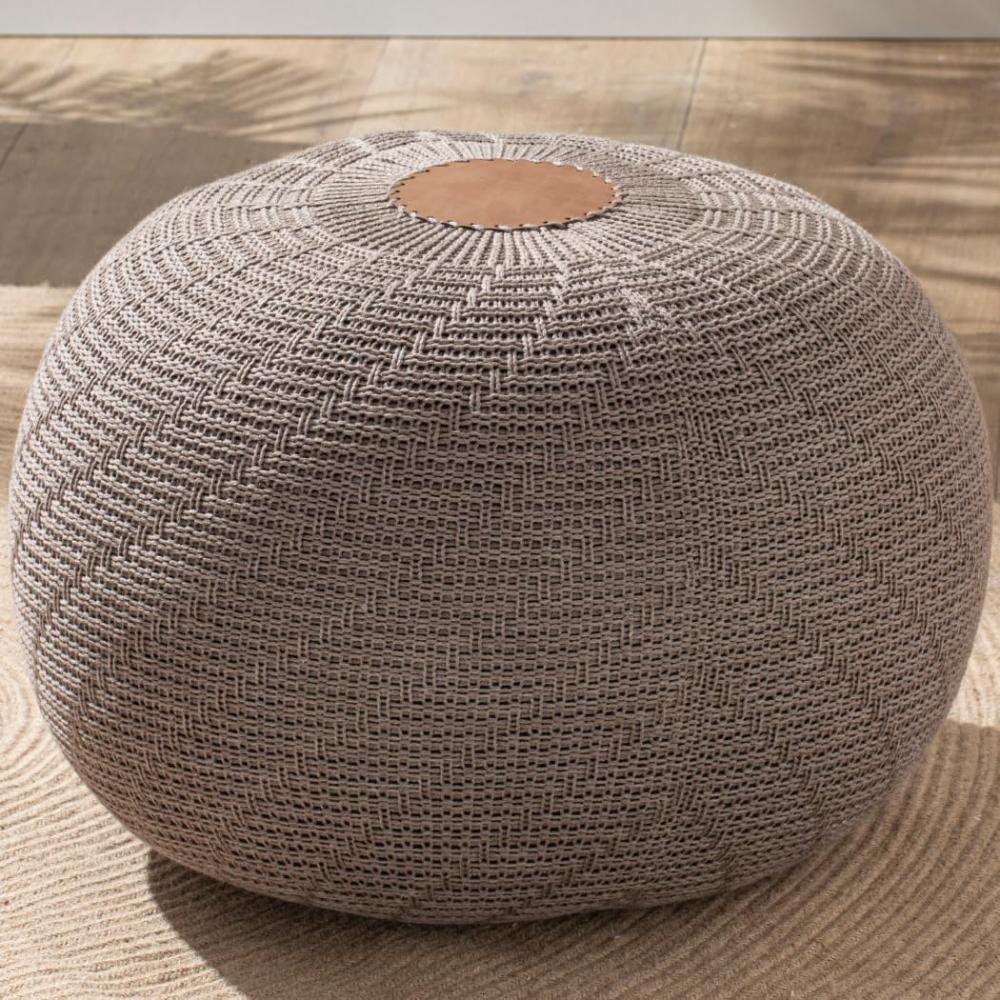 ENGLISH HOME Pouf Hocker | Rund Sitzpouf | Sitzhocker | Sitzpuff | Fußhocker | Strick Puff Hocker für Wohnzimmer, Schlafzimmer | Strickhocker Pouf Braun 35 x 50 cm Bild 1