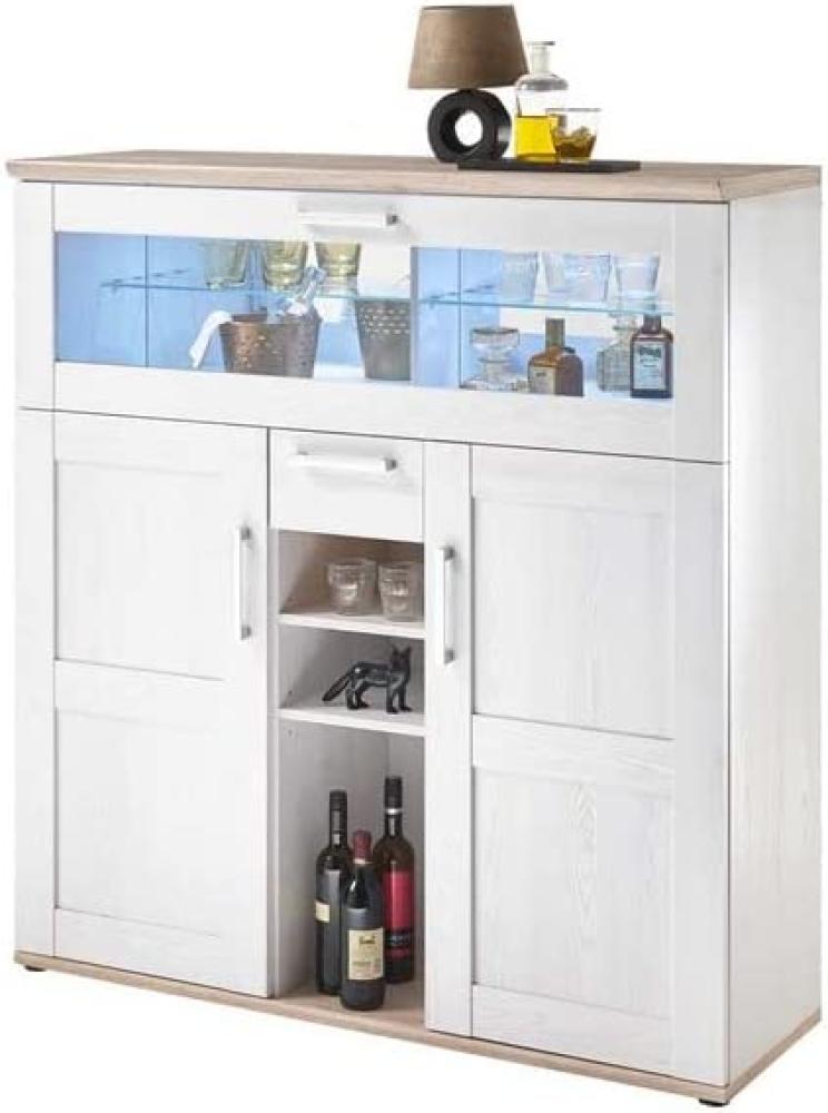 Kommode Barelement Barschrank Spirituosen ROMANCE Sibiu Lärche Weiß/SanRemo Eiche Nb. ca. 128 cm Bild 1