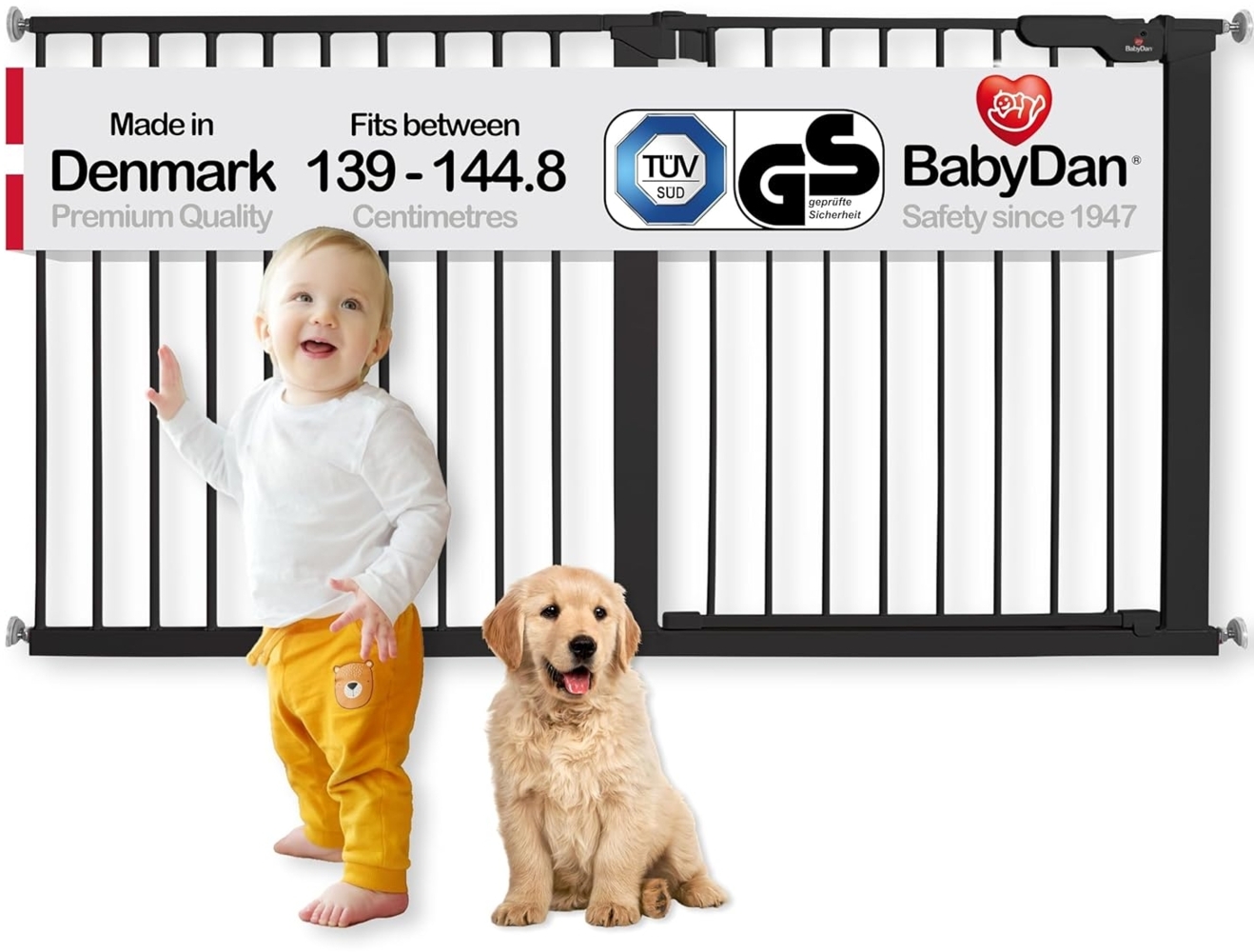 Extra breit / Flur / Treppenabsatz / Küche / Treppe und Babydruckschutzgitter 139-144,8 cm / 54,7"-57" Schwarz Bild 1