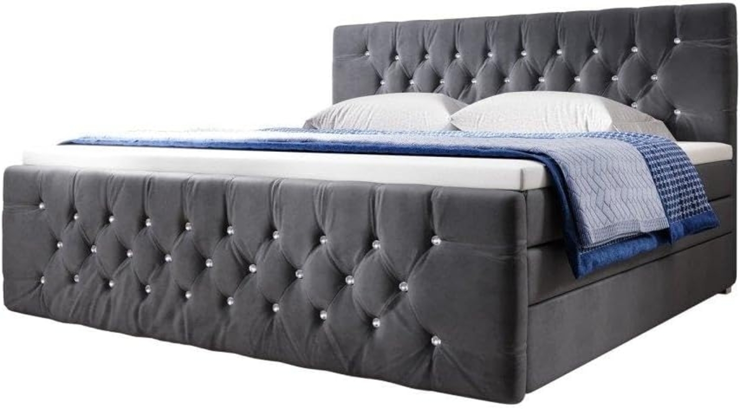 Boxspringbett Paradise mit LED, USB und Füßen 180x200 Grau H3 Bild 1