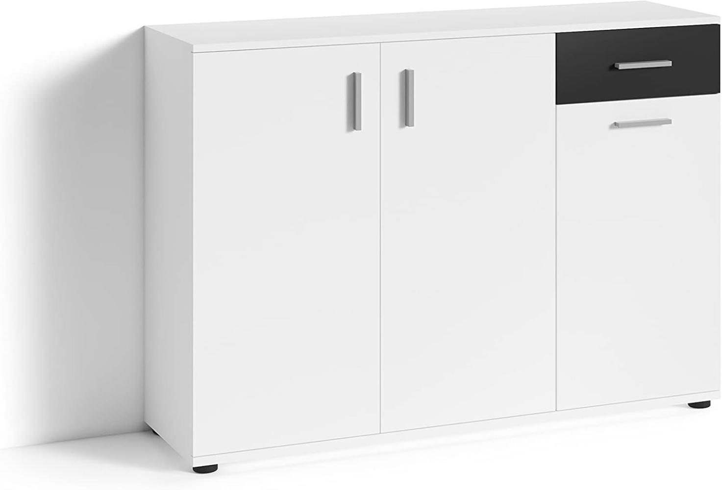 byLIVING Kommode JAKOB / 3-trg. mit 1 Schubkasten / Schubkasten schwarz / Sideboard matt weiß / B 110, H 83,5, T35,5 cm Bild 1