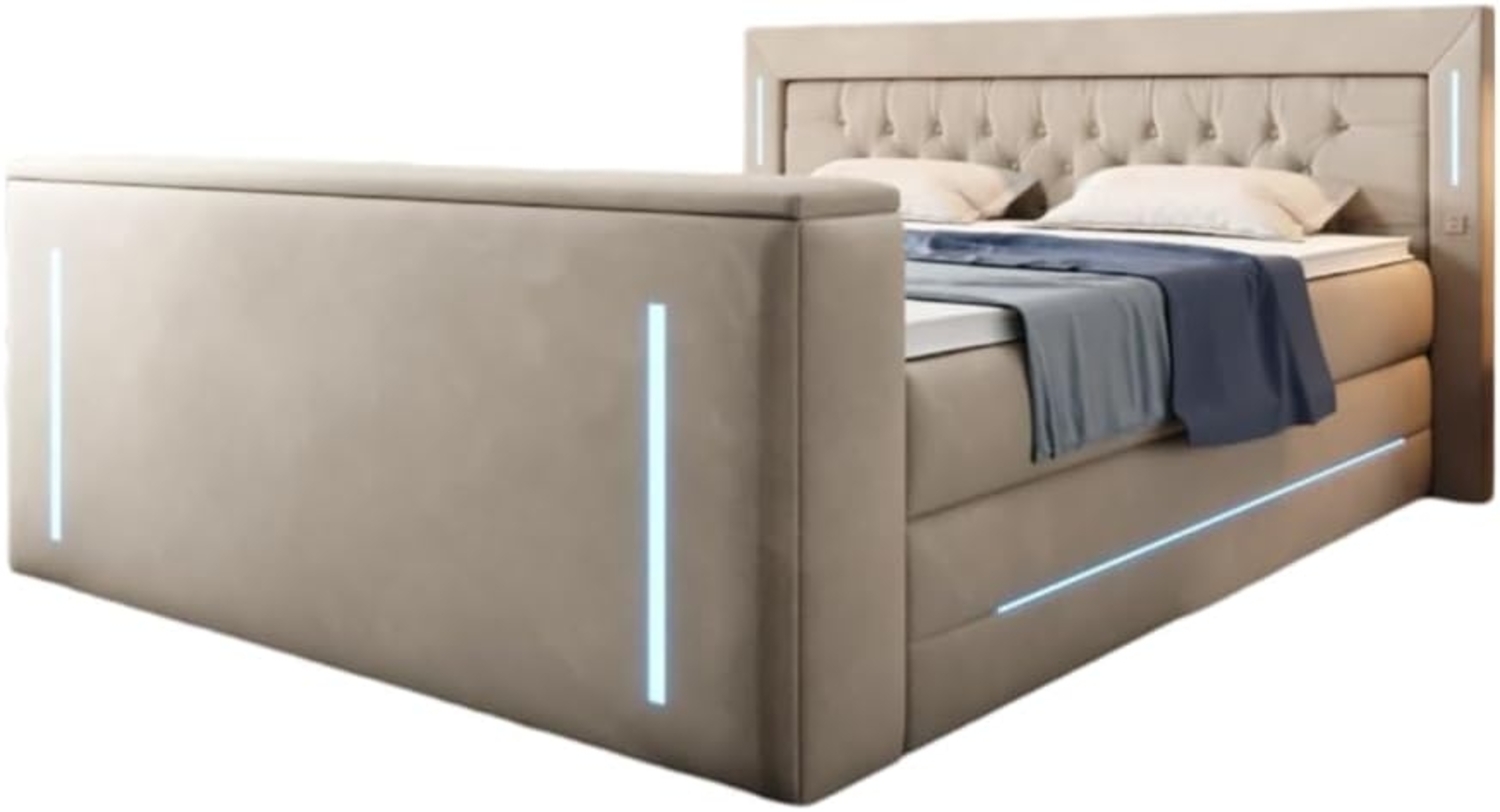 Boxspringbett Divalo mit TV Lift und Stauraum 200x200 Beige H2 Bild 1